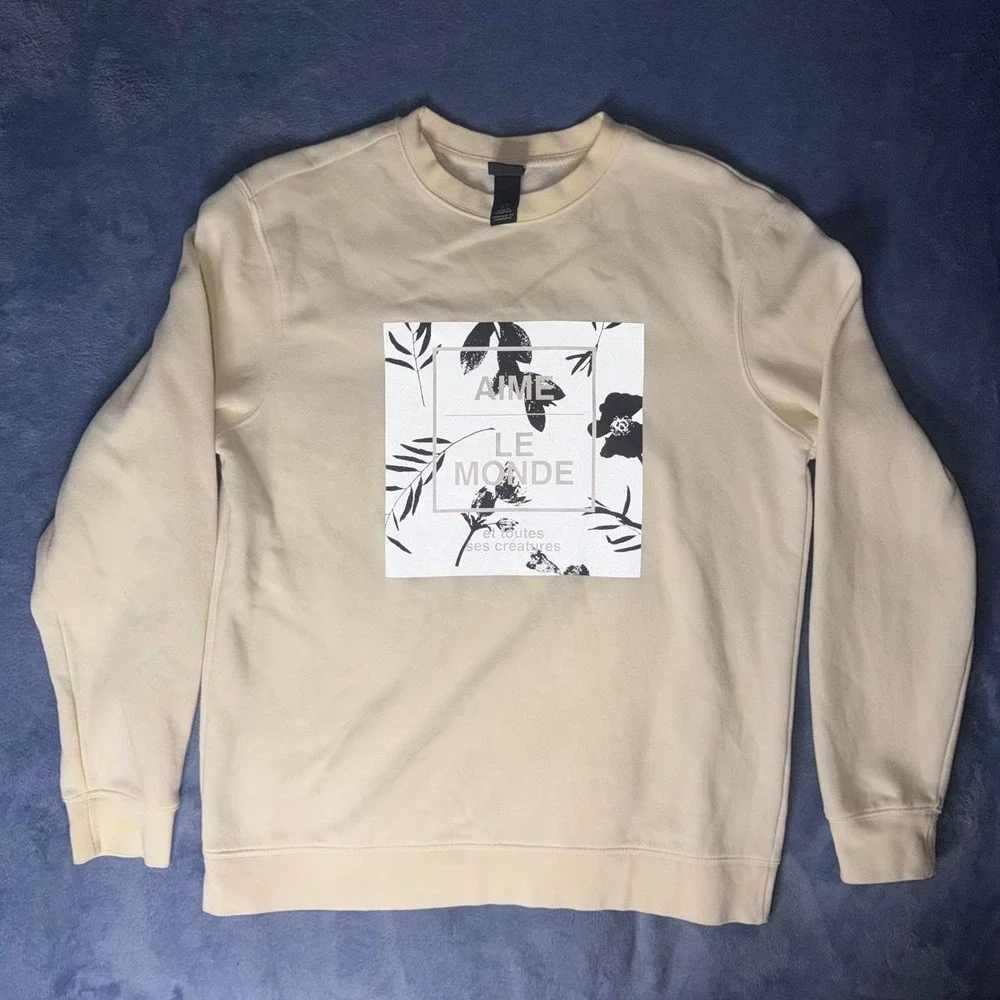 H&M Men's Cream and Grey Jumper